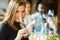 Young woman with friends at a wine tasting