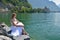 Young woman at Geneva lake