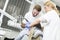 Young woman getting dental treatment in dentist office