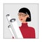 Young woman in glasses with paper in hands and pencil behind ear. Creative profession concept designer architect. User icon social