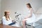 Young woman at a gynecologists appointment at a medical center,