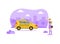Young Woman Hailing a Taxi Car, Mobile City Public Transportation Service Vector Illustration