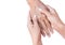 Young woman hands holding old woman hands on white background, f