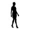 Young woman with hat walking, full body isolated vector silhouette