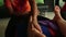 Young woman having feet massage in beauty spa salon. close-up woman`s legs and masseur`s hands