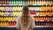 Young Woman healthy Shopping in the Juice Aisle in supermarket, beverage variety