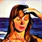 Young woman with heatstroke digital illustration, sunstroke on a beach, healthy lifestyle on vacation,