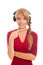 Young woman help line operator in headphones