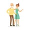 Young woman helping and supporting elderly man, healthcare assistance and accessibility colorful vector Illustration