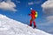 Young woman hiking on high mountains.