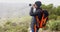 Young woman hiking on a misty day