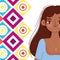 Young woman hispanic culture cartoon portrait colored geometric background