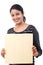 Young Woman holding blank wood sheet