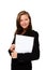 Young woman holding notepad