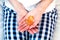 Young woman holds a a handful capsules of Omega-3 fatty acid in hands. Taking vitamins, supplements. Healthy lifestyle.