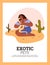 Young woman holds an white snake in hands on sand near the cacti, happy owner exotic domestic pet reptile vector poster