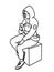 Young woman in hoodie sitting on box, looking at mobile phone. Vector illustration of girl checking social networks