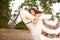 Young woman on a horse. Horseback rider, woman riding horse