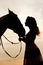 Young woman on a horse. Horseback rider, woman riding horse on b