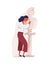 Young woman hugging statue of man. Concept of idealization of emotionally distant partner, unrequited or one-sided love