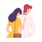 Young Woman Hugging Upset Man, View from Behind, People Trying to Save Love and Friendship Flat Vector Illustration