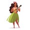 Young woman hula dancer in traditional hawaiian skirt with ukulele guitar. Vector illustration isolated on white