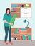 A young woman with iguana. Veterinary care flat illustration. Veterinarian wooman holding big lizard