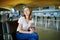 Young woman in international airport