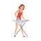 Young Woman Ironing Clothes on Iron Board, Housewife Character Household Activity, Housekeeping, Everyday Duties and