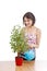 Young woman irrigate plants