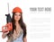 Young woman in jeans witch electric hammer drill