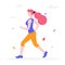 Young woman jogging in the park vector flat illustration isolated on white background. Girl in sportswear running and