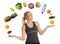 Young Woman Juggling Fruits and Vegetables