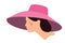 Young woman in large pink hat. Flat vector illuctration. Female headwear. Portrait from side to profile. Element of clothing or