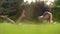 Young woman lays in grass and reads a book slow motion