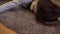 A young woman lies on the floor dead. A woman in a medical mask lies on the floor of unconsciousness closeup.