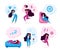 Young Woman Lifestyle Routine Flat Vector Concepts