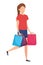 young woman lifting shopping bags character