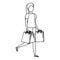 young woman lifting shopping bags character