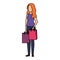 young woman lifting shopping bags character