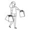 young woman lifting shopping bags character