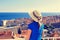 Young woman looking at Dubrovnik, Croatia