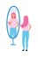 Young woman looking at mirror semi flat color vector character