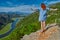 Young woman looking over Majestic Montenegro Landscape