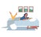 Young woman lying on the bed with mobile phone, flat vector illustration