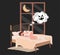 Young woman lying in bed at night and has nightmare with ghost vector flat illustration. Sleeping disorder concept.