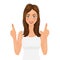 Young woman making a thumbs up gesture. Smiling pretty girl in white t-shirt vector illustration.