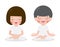 Young woman and man couple meditating in lotus pose. Cute cartoon yoga and meditation flat style. Vector illustration isolated