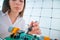 Young woman with measuring devices in the electronics engineer  laboratory