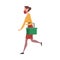 Young Woman in Medical Face Mask Walking with Shopping Basket, Girl Shopping Groceries at Mall or Supermarket, Illness